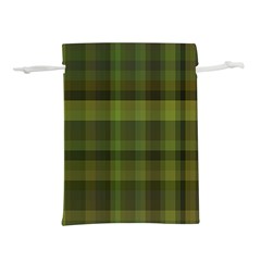 Army Green Color Plaid Lightweight Drawstring Pouch (l) by SpinnyChairDesigns