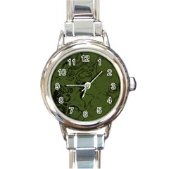 Amy Green Color Grunge Round Italian Charm Watch by SpinnyChairDesigns