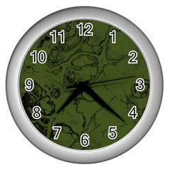 Amy Green Color Grunge Wall Clock (silver) by SpinnyChairDesigns