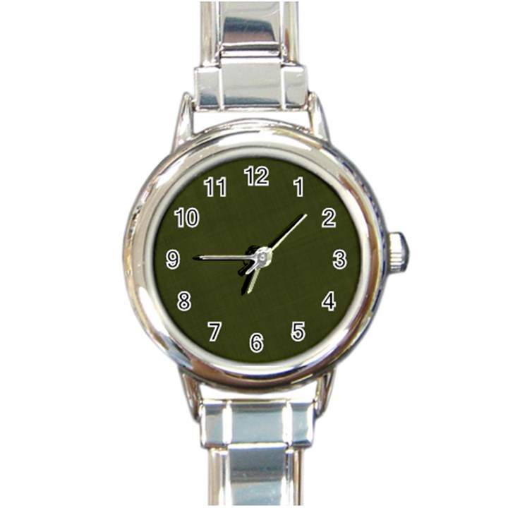 Army Green Color Texture Round Italian Charm Watch