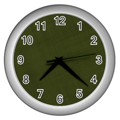 Army Green Color Texture Wall Clock (Silver)