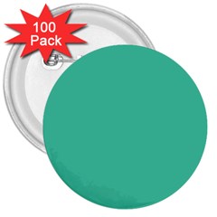 True Biscay Green Solid Color 3  Buttons (100 Pack)  by SpinnyChairDesigns