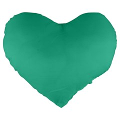 True Biscay Green Solid Color Large 19  Premium Heart Shape Cushions by SpinnyChairDesigns