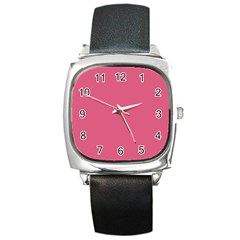 True Blush Pink Color Square Metal Watch by SpinnyChairDesigns