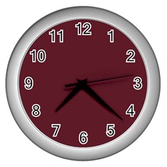 True Burgundy Color Wall Clock (silver) by SpinnyChairDesigns