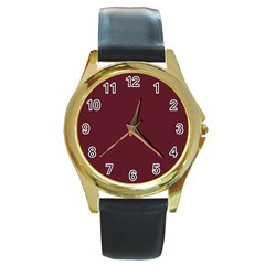 True Burgundy Color Round Gold Metal Watch by SpinnyChairDesigns