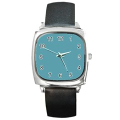 True Cadet Blue Teal Color Square Metal Watch by SpinnyChairDesigns