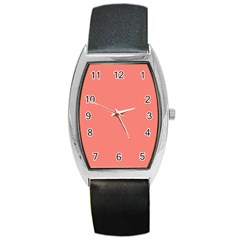 True Coral Pink Color Barrel Style Metal Watch by SpinnyChairDesigns