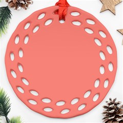 True Coral Pink Color Round Filigree Ornament (two Sides) by SpinnyChairDesigns