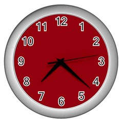 True Dark Red Color Wall Clock (silver) by SpinnyChairDesigns