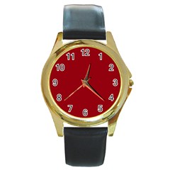 True Dark Red Color Round Gold Metal Watch by SpinnyChairDesigns