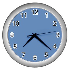 Faded Blue Color Wall Clock (silver) by SpinnyChairDesigns