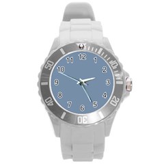 Faded Denim Blue Color Round Plastic Sport Watch (l) by SpinnyChairDesigns