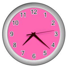 Hot Hollywood Pink Color Wall Clock (silver) by SpinnyChairDesigns