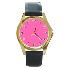 Hot Hollywood Pink Color Round Gold Metal Watch