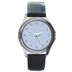 Light Steel Blue Color Round Metal Watch by SpinnyChairDesigns