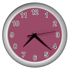 Dark Mauve Color Wall Clock (silver) by SpinnyChairDesigns