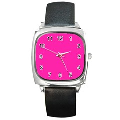 Neon Pink Color Square Metal Watch by SpinnyChairDesigns