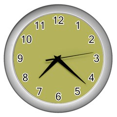 Olive Green Color Wall Clock (silver) by SpinnyChairDesigns