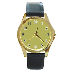 Olive Green Color Round Gold Metal Watch by SpinnyChairDesigns