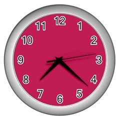 Rose Red Color Wall Clock (silver) by SpinnyChairDesigns