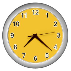 True Saffron Yellow Color Wall Clock (silver) by SpinnyChairDesigns