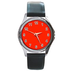 Scarlet Red Color Round Metal Watch