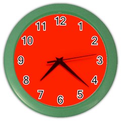 Scarlet Red Color Color Wall Clock by SpinnyChairDesigns