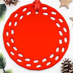 Scarlet Red Color Ornament (round Filigree) by SpinnyChairDesigns