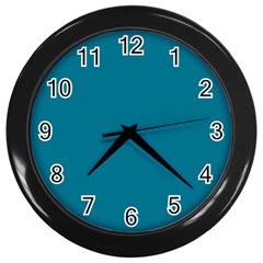 True Teal Blue Color Wall Clock (black) by SpinnyChairDesigns