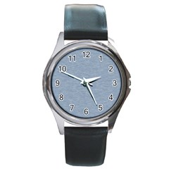 Faded Denim Blue Texture Round Metal Watch