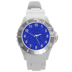 Cobalt Blue Color Texture Round Plastic Sport Watch (l) by SpinnyChairDesigns