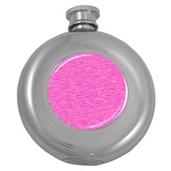 Neon Pink Color Texture Round Hip Flask (5 Oz) by SpinnyChairDesigns