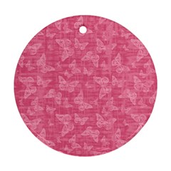 Blush Pink Butterflies Batik Round Ornament (two Sides) by SpinnyChairDesigns