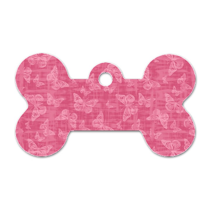 Blush Pink Butterflies Batik Dog Tag Bone (One Side)