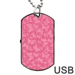 Blush Pink Butterflies Batik Dog Tag Usb Flash (one Side) by SpinnyChairDesigns