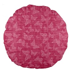 Blush Pink Butterflies Batik Large 18  Premium Round Cushions by SpinnyChairDesigns