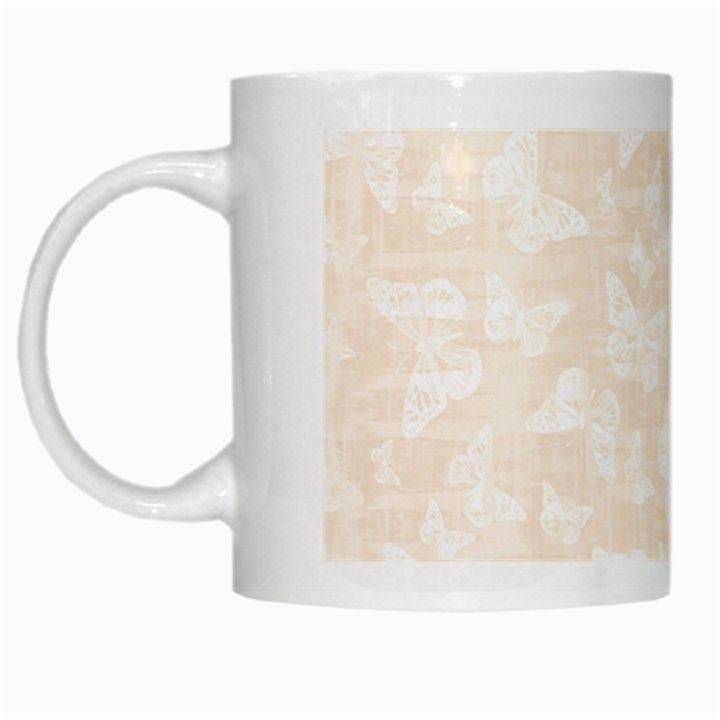 Champagne and White Butterflies Batik White Mugs