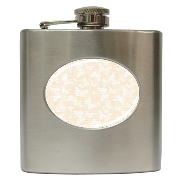 Champagne and White Butterflies Batik Hip Flask (6 oz)