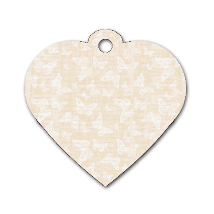 Champagne and White Butterflies Batik Dog Tag Heart (One Side)