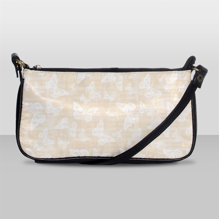 Champagne and White Butterflies Batik Shoulder Clutch Bag