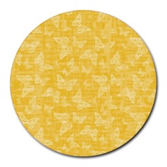 Saffron Yellow Butterflies Batik Round Mousepads by SpinnyChairDesigns