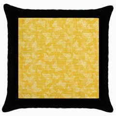 Saffron Yellow Butterflies Batik Throw Pillow Case (black) by SpinnyChairDesigns