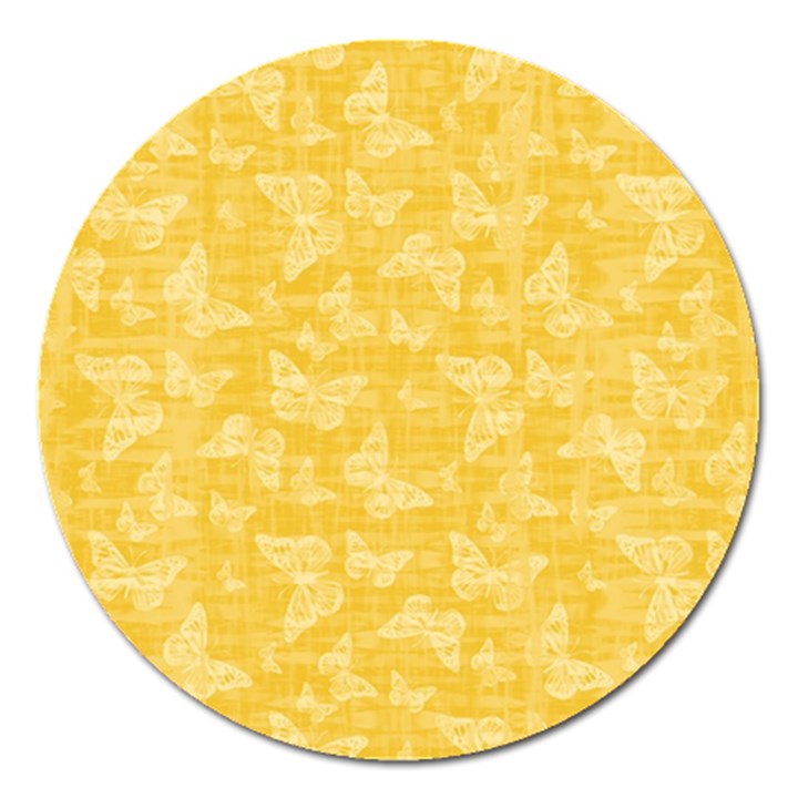 Saffron Yellow Butterflies Batik Magnet 5  (Round)