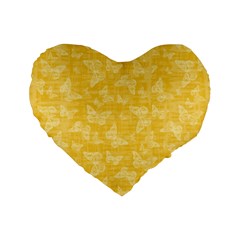 Saffron Yellow Butterflies Batik Standard 16  Premium Flano Heart Shape Cushions by SpinnyChairDesigns