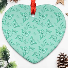 Biscay Green Monarch Butterflies Ornament (heart) by SpinnyChairDesigns