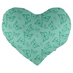 Biscay Green Monarch Butterflies Large 19  Premium Heart Shape Cushions by SpinnyChairDesigns