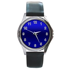 Cobalt Blue Gradient Ombre Color Round Metal Watch by SpinnyChairDesigns