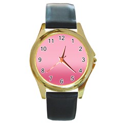 Blush Pink Color Gradient Ombre Round Gold Metal Watch by SpinnyChairDesigns