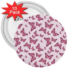 Blush Pink Color Butterflies 3  Buttons (10 Pack)  by SpinnyChairDesigns